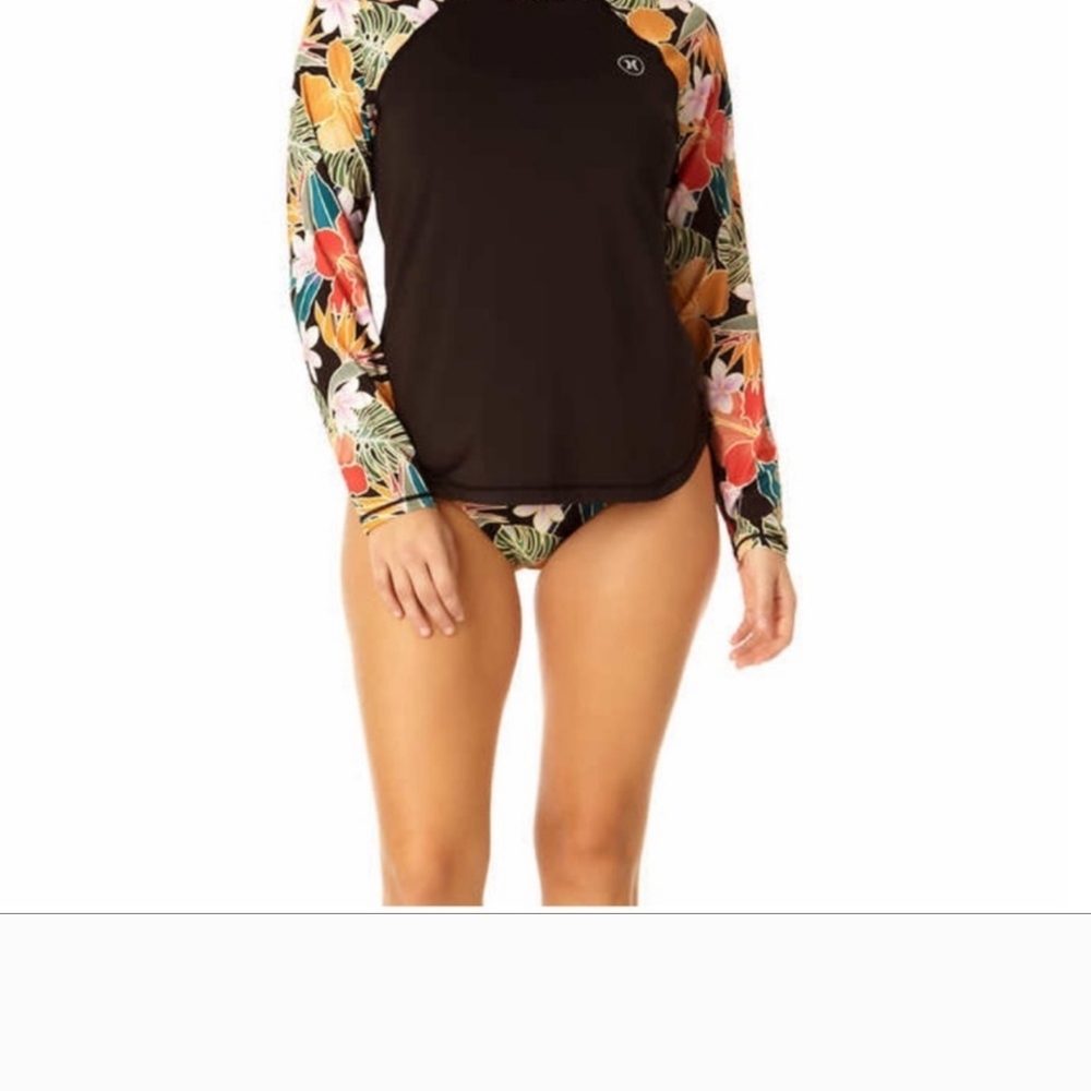 Hurley Women's Black Floral Rash Guard Size Small